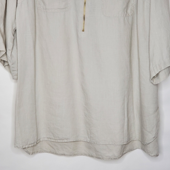 Ellen Tracy LINEN Zip Front Shirt Size 1X Pockets Roll Tab Sleeves Coastal Top - Picture 4 of 13